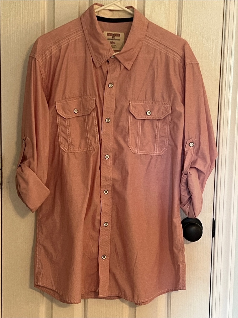 Men's Casual Button-Down Shirt in Red/white Stripes